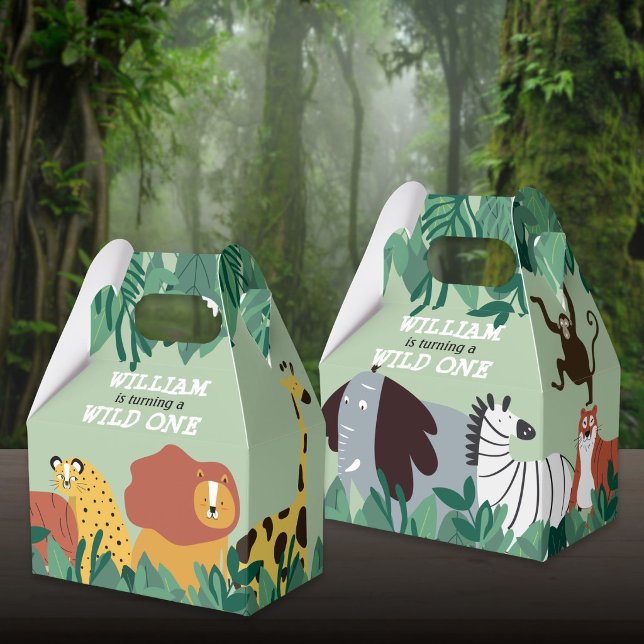 Wild One Jungle Safari Animals First Birthday Favour Box (Wild One Jungle Safari Animals First Birthday Favor Boxes)