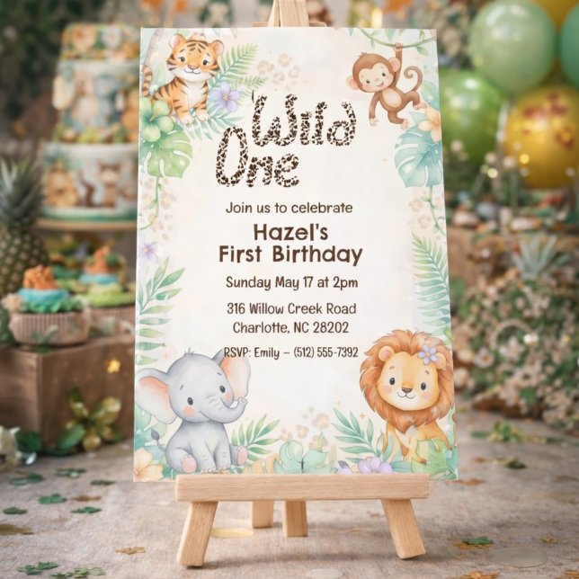 Wild One Jungle Safari Animals First Birthday  Invitation (Creator Uploaded)