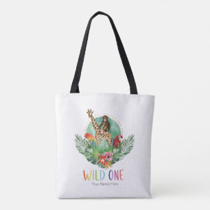 Wild One Jungle Safari Animals Modern Watercolor Tote Bag