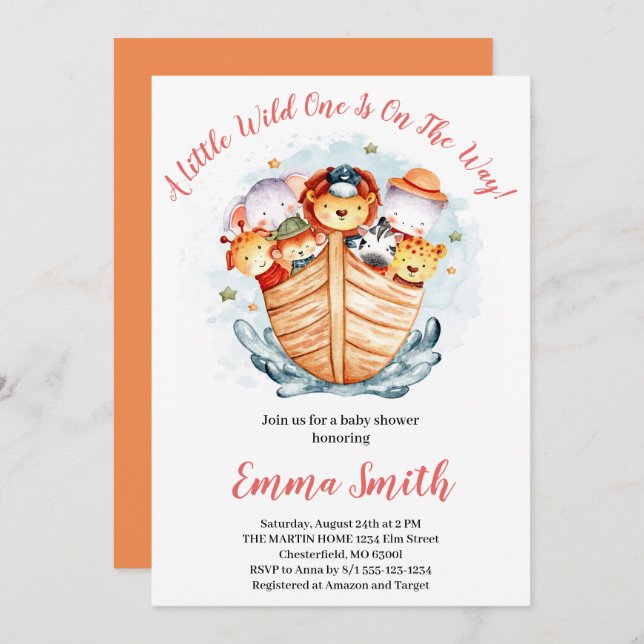 Wild One Jungle Safari Animals Ship Baby Shower In Invitation (Front/Back)