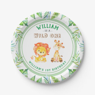 Wild One Jungle Safari Baby Boy 1st Birthday Party Paper Plate