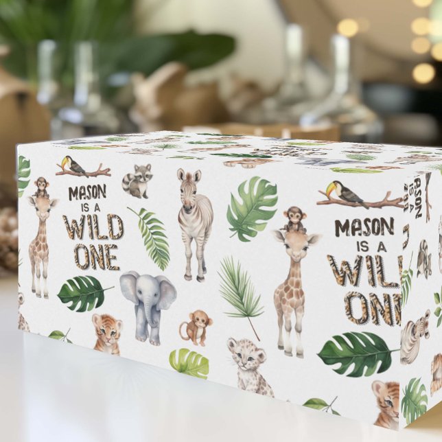 Wild One Jungle Safari Baby Boy 1st birthday Wrapping Paper (WIld one wrapping paper for boy 1st birthday.)