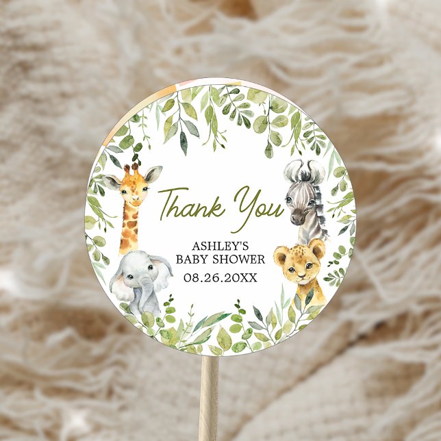 Wild One Jungle Safari Baby Shower  Classic Round Sticker (Creator Uploaded)
