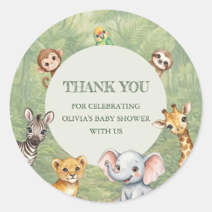 Wild One Jungle Safari Baby Shower Thank You Classic Round Sticker