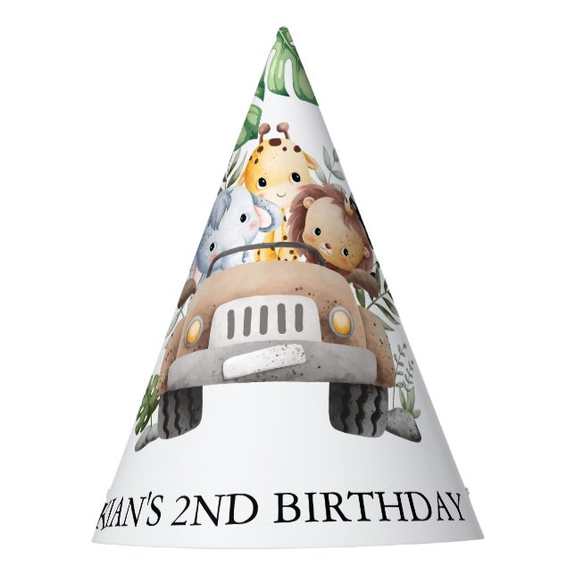 Wild One Jungle Safari Birthday for Boys Party Hat (Front)
