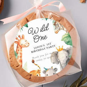 Wild One Jungle Safari Birthday Invitation Classic Round Sticker
