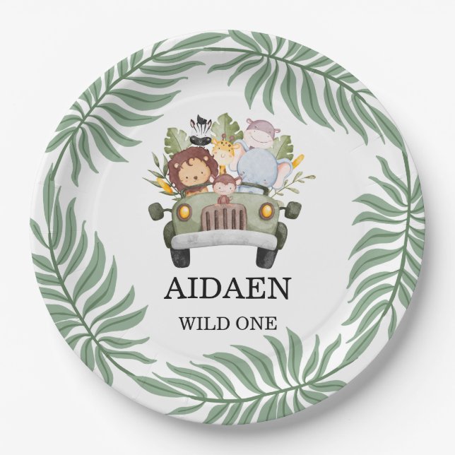 Wild One Jungle Safari Birthday Paper Plate (Front)