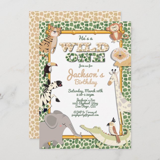 Wild One Jungle Safari Birthday Party Invitation (Front/Back)