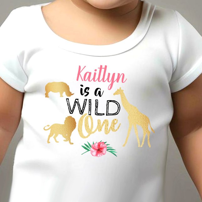 Wild One Jungle Safari Girls 1st Birthday Baby T-Shirt (Creator Uploaded)