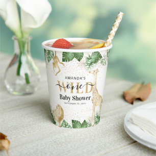 Wild One Jungle Safari Greenery & Gold Baby Shower Paper Cups
