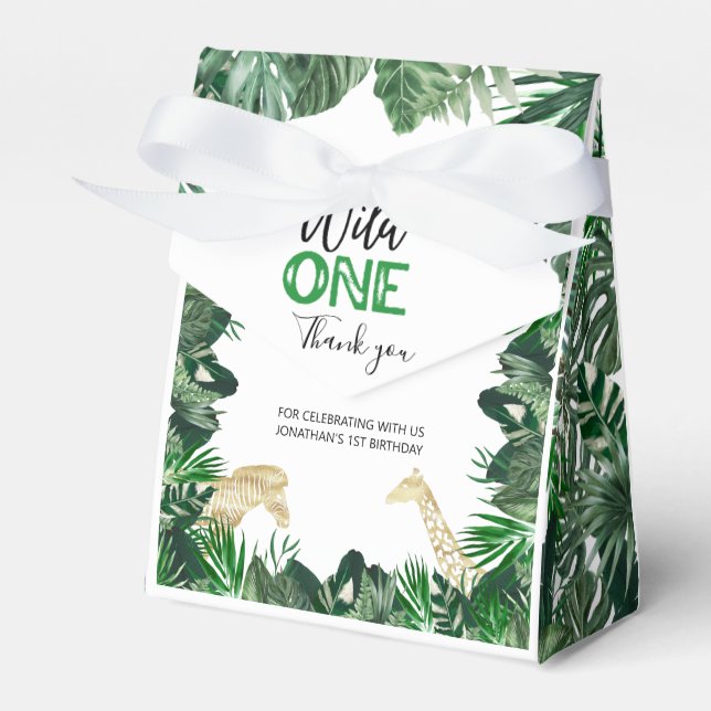 Wild One Jungle Safari Themed 1st Birthday Party Favour Box (Front Side)