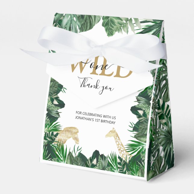 Wild One Jungle Safari Themed 1st Birthday Party Favour Box (Front Side)