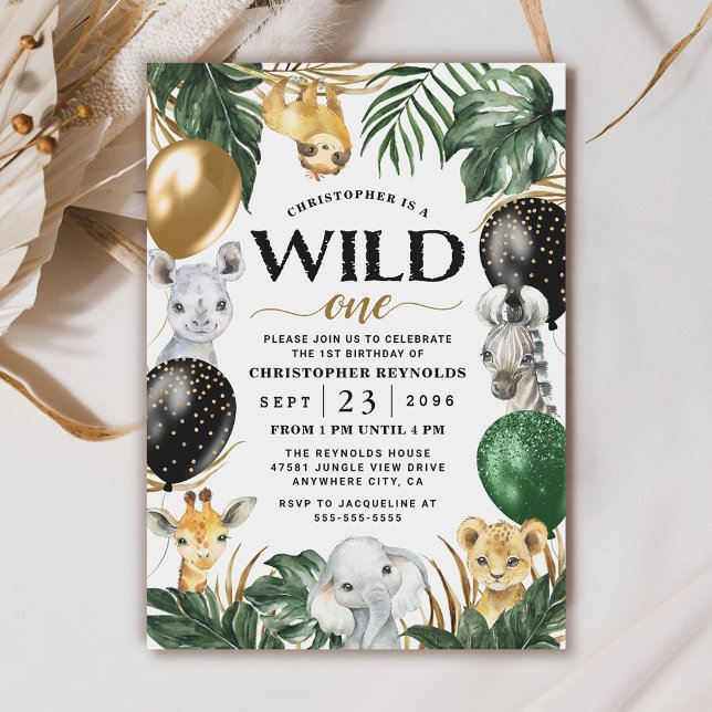 Wild One Jungle Safari Themed 1st Birthday Party Invitation (Creator Uploaded)