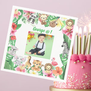 Wild One Jungle Safari Themed 1st Birthday Party Napkin