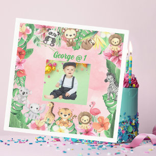 Wild One Jungle Safari Themed 1st Birthday Party Napkin