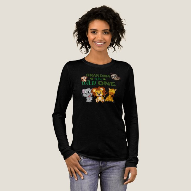 Wild One Jungle Safari Zoo Animal Grandma Birthday Tri-Blend Shirt (Full Front)