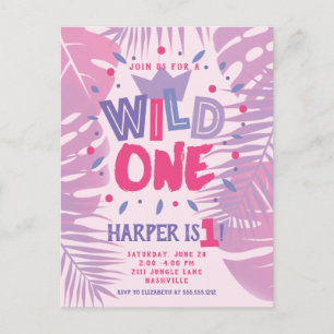 Wild One Jungle Theme Girl First Birthday Postcard