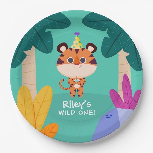 Wild One Jungle Tiger Paper Plate (Front)