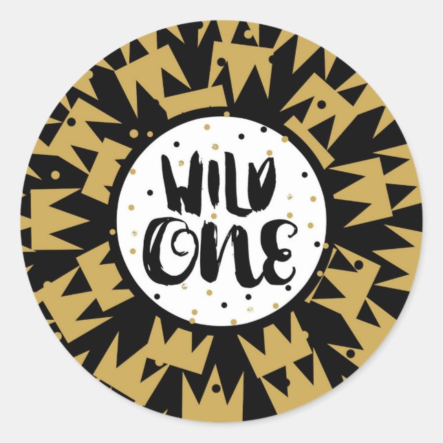 Wild One King of Things Crown 1st Birthday Party Classic Round Sticker (Front)