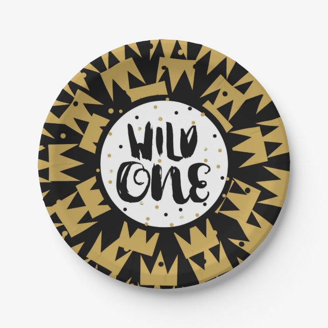 Wild One King of Things Crown 1st Birthday Party Paper Plate (Front)