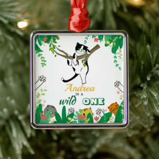 Wild One Kitty Cat Kitten 1st Birthday Invitation Metal Tree Decoration