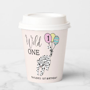 Wild One Leopard Balloon Girl 1st Birthday Paper Cups