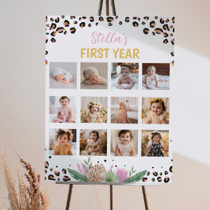 Wild One Leopard Birthday Photo Milestone Poster