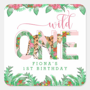 Wild One Leopard First Birthday Square Sticker