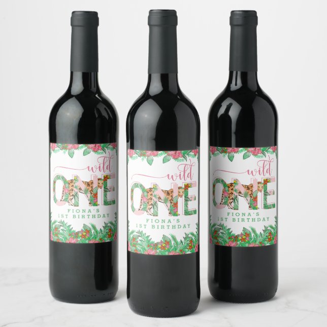 Wild One Leopard First Birthday Wine Label (Bottles)
