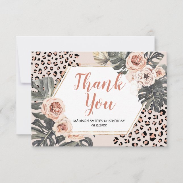 Wild One Leopard Print Birthday Thank You Card (Front)