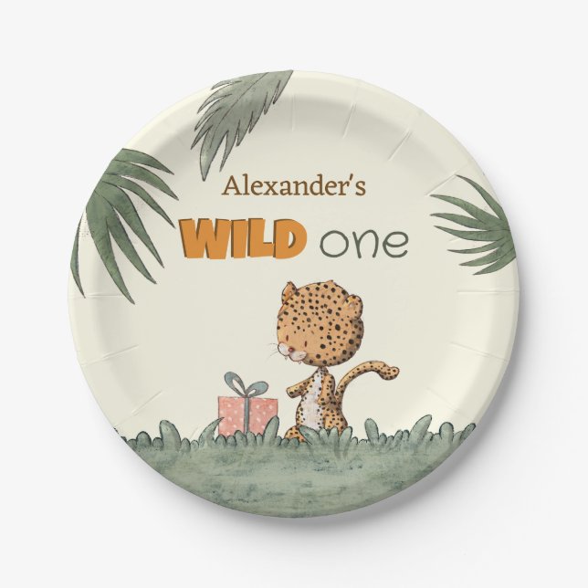 Wild One Leopard Safari 1st Birthday Paper Plate (Front)