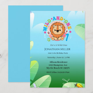 Wild One Lion 1st Birthday Party Invitation