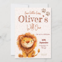 Wild One Lion 1st Birthday Party Invitation