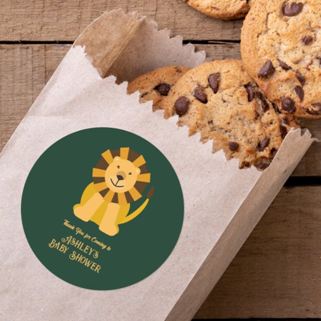 Wild One Lion Baby Shower Jungle Safari Favour Classic Round Sticker (Creator Uploaded)