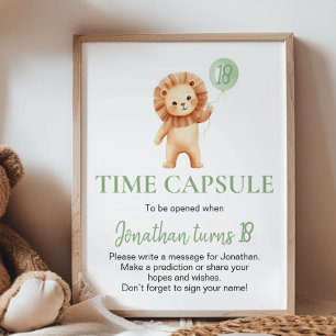 Wild One Lion Birthday Balloon Time Capsule Poster