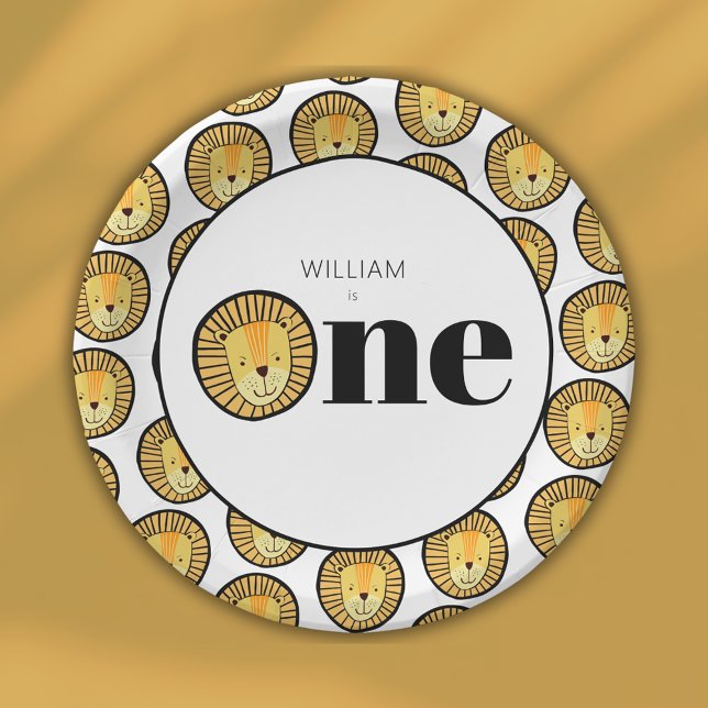 Wild One Lion Boys 1st birthday Paper Plate (Wild One Lion First Birthday Paper Plate. Personalized kids party supplies & decor.)