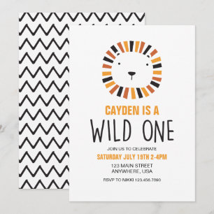 Wild One Lion First Birthday Invitation