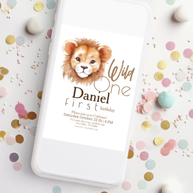 Wild One Lion Modern Cute 1st Birthday  Invitation (Creator Uploaded)