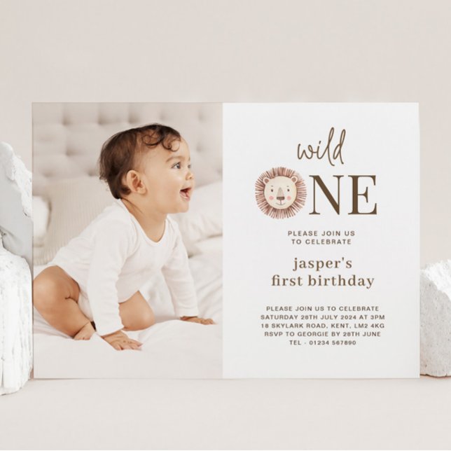 Wild One Lion Photo Invitation (Creator Uploaded)