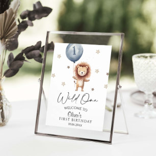 Wild One Lion With Ballon First Birthday Welcome  Poster