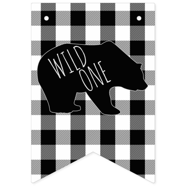 Wild One Lumberjack Plaid Bear 1st Birthday Party Bunting (Sixteenth Flag)