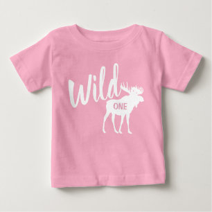 Wild One Moose 1st Birthday Party Baby T-Shirt