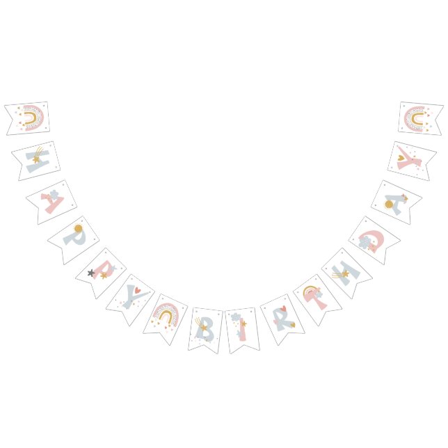 Wild One Muted Rainbow Girl's 1st Birthday Party Bunting (All)