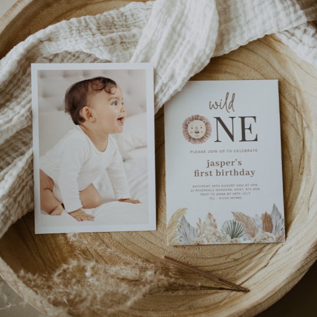 Wild One Neutral Leaves Birthday Invitation Photo (Creator Uploaded)