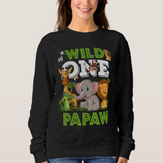 Wild One Papaw Zoo Birthday Safari Jungle Animals Sweatshirt