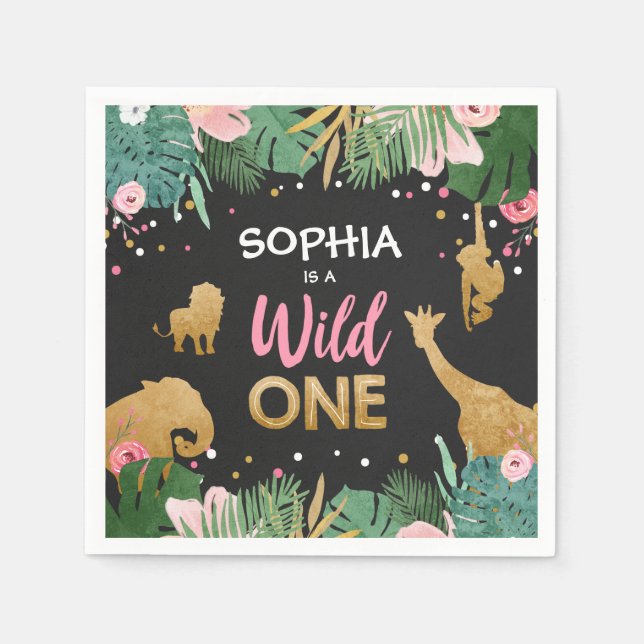 Wild One Paper Napkins Wild Jungle Animals Girl (Front)