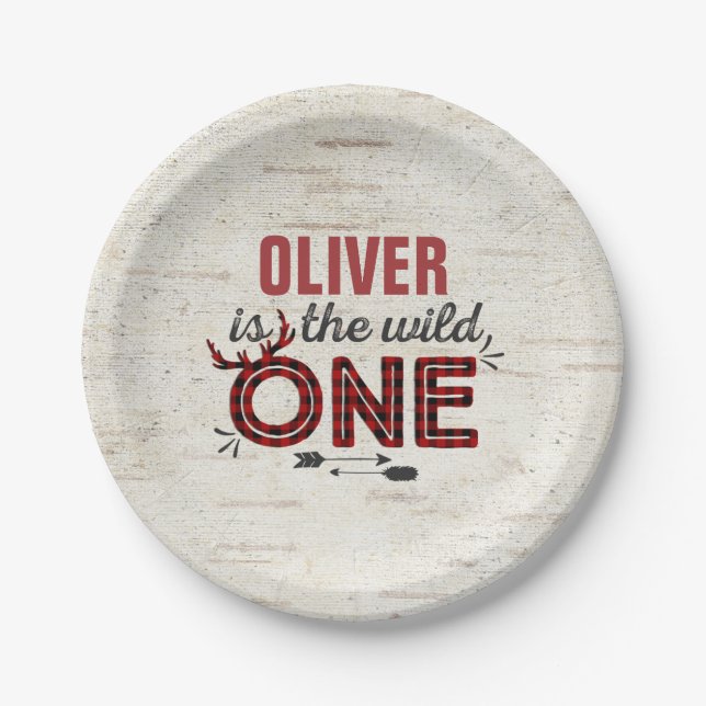 Wild One Paper Plate 7" Rustic Lumberjack Wild One (Front)