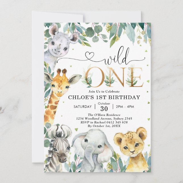 Wild One Party Animals 1st Birthday Invitation (Front)