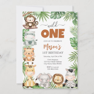 Wild One Party Animals Kids 1st Birthday Invitation