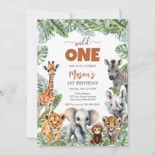 Wild One Party Animals Kids 1st Birthday Invitation